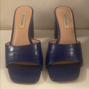 Steve Madden Navy Croc-Embossed Slide Mules